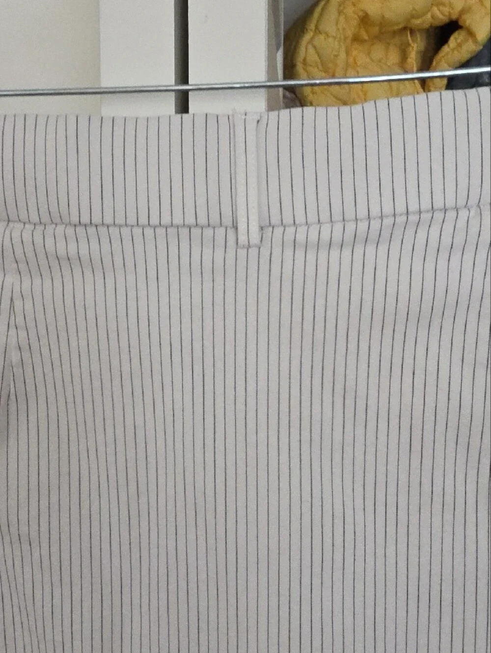 Jules & Leopold Cream Mini Skirt with Thin Gray Pinstripes